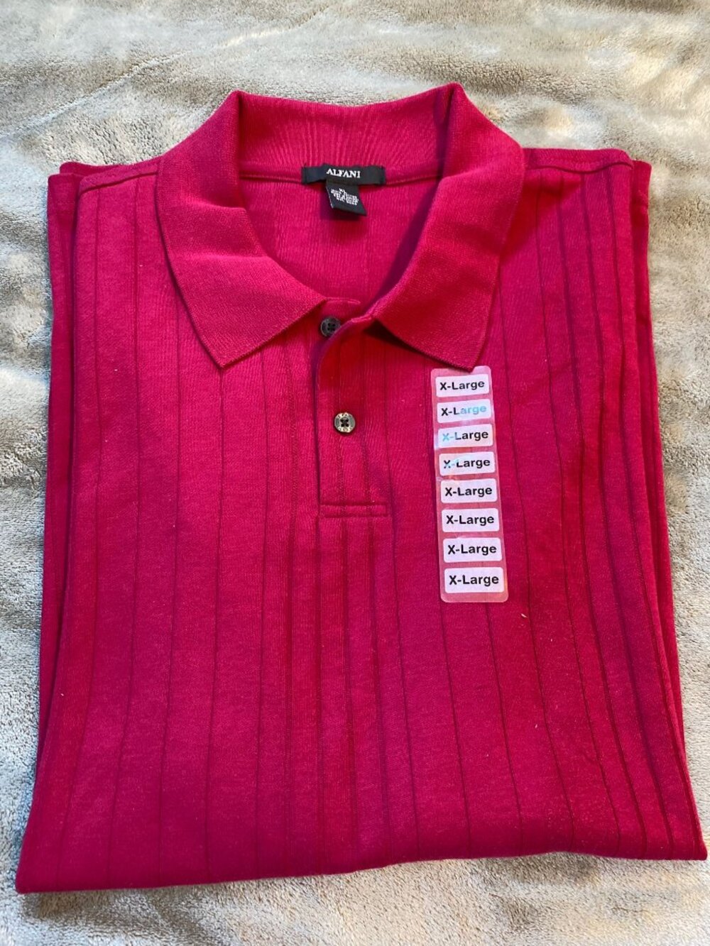 Alfani Men's XL Long Sleeve Knit Polo Shirt Magenta Burgundy Red 100% Cotton NWT